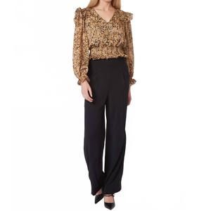 NEW GILNER FARRAR karina sheered waist blouse with pucker sleeve in brown